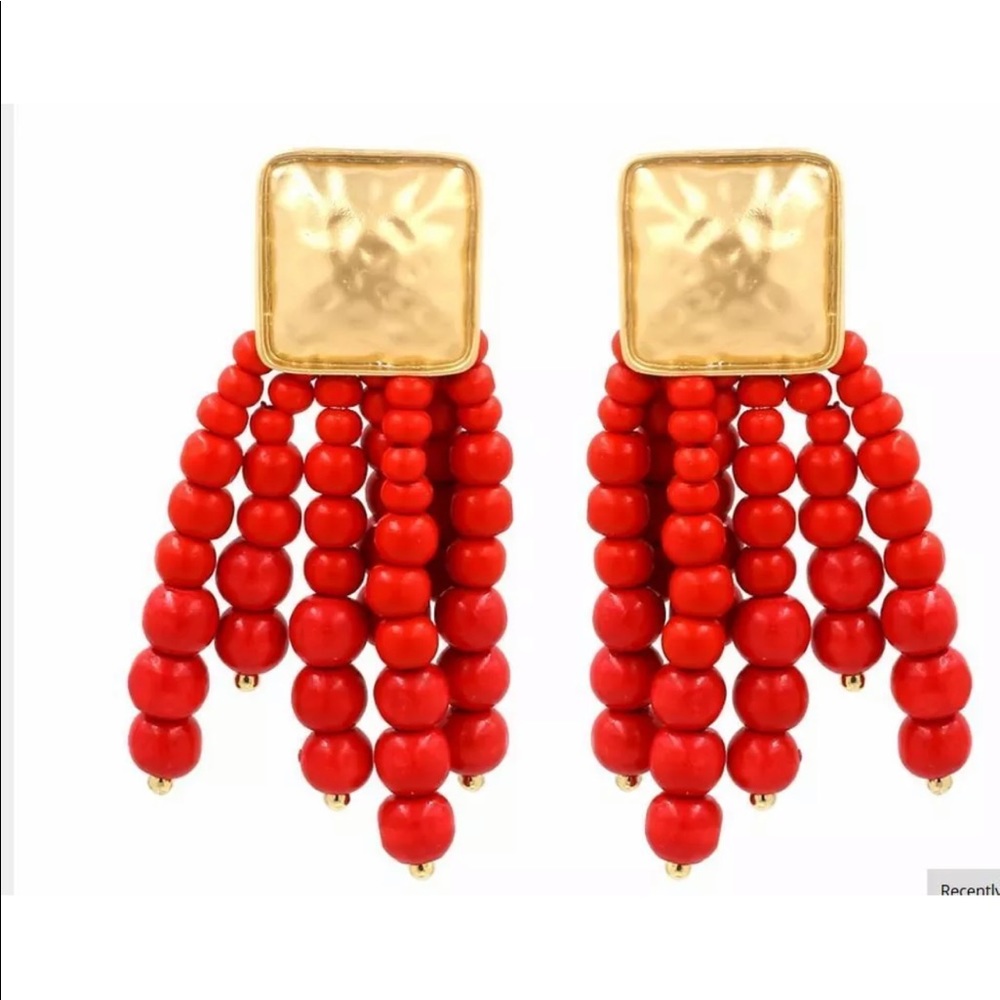 Red Beaded Drop Earrings - Picture 6 of 8